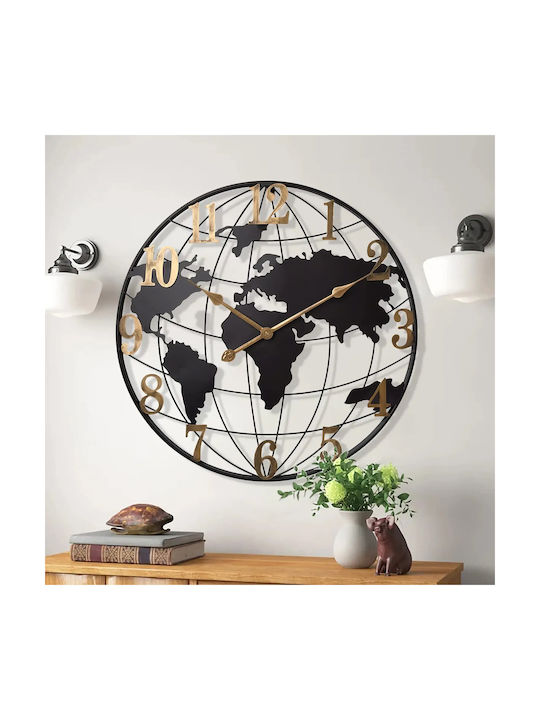 Keskor World Wall Clock Metallic Black Ø60cm