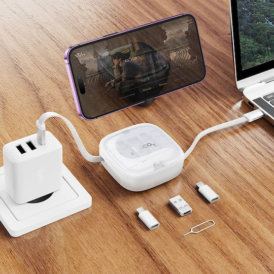 Hoco Подвижен USB 2.0 Кабел USB-C Мъжки - USB-C 60W Захранване (PD) Бял 0.95м 302493