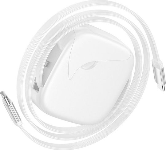 Hoco Подвижен USB 2.0 Кабел USB-C Мъжки - USB-C 60W Захранване (PD) Бял 0.95м 302493