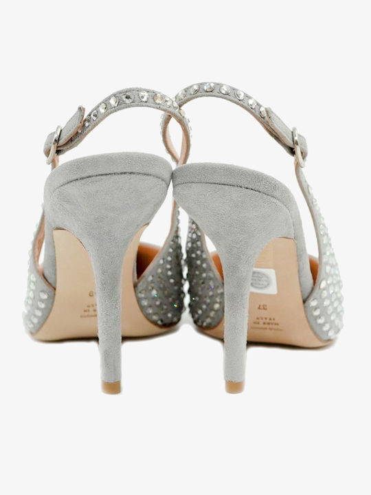 Δερμάτινες Μυτερές Γόβες με Λουράκι Γκρι