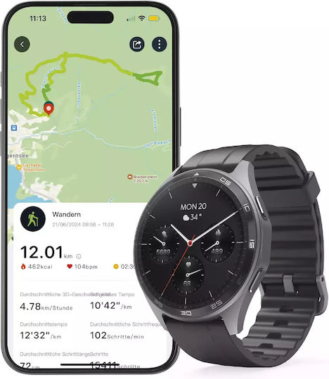 HAMA 7010 46mm Αδιάβροχο Smartwatch με Παλμογράφο (Μαύρο)