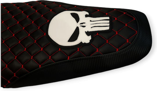 Kazer Kawasaki Quilted Diamond Seat Cover Red Stitching White Panisher Logo