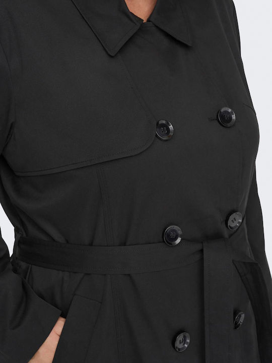 Women's Long Gabardine with Buttons Black