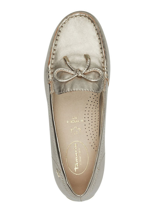 Leather Women's Moccasins in Gold Color