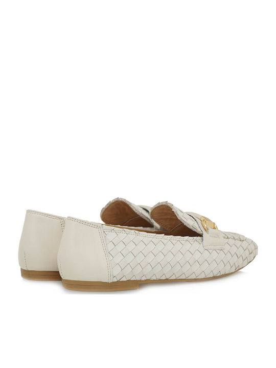 Δερμάτινα Γυναικεία Loafers σε Λευκό Χρώμα