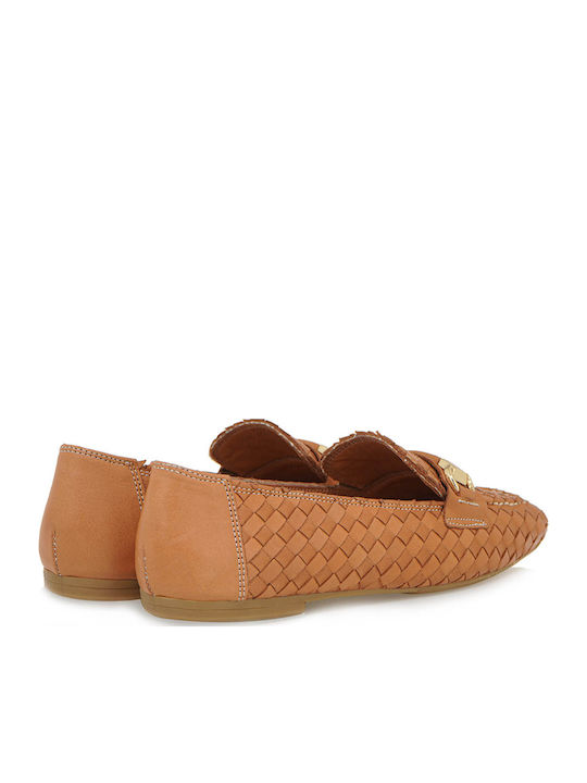 Leather Women's Loafers in Tabac Brown Color