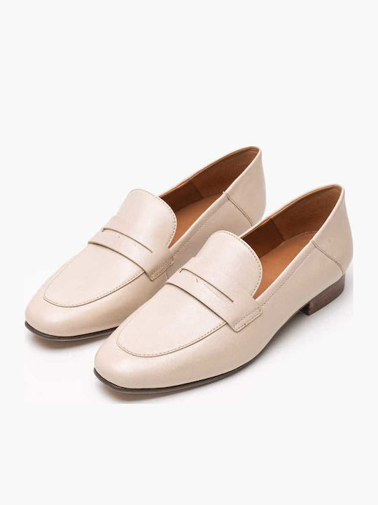 Mantinea.b Δερμάτινα Γυναικεία Loafers σε Μπεζ Χρώμα