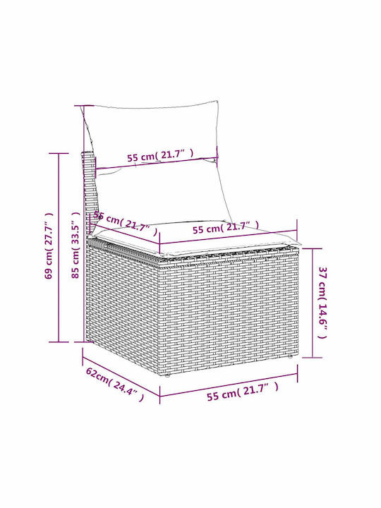 Two-Seater Outdoor Sofa Rattan with Cushions 55x55x69cm