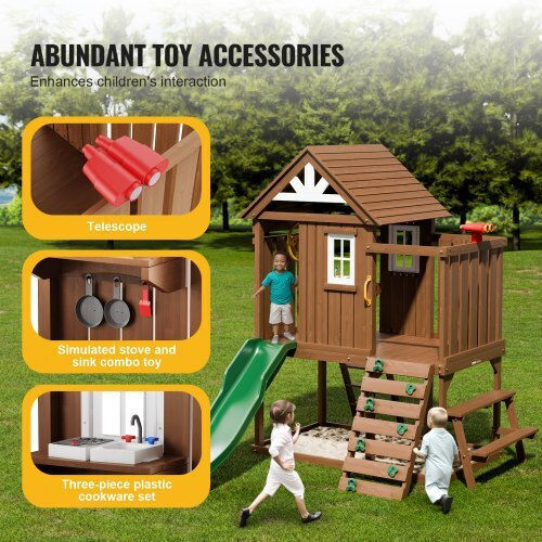 Vevor Hölzernes Kinder Spielhaus Garten mit Rutsche 269x232x310cm
