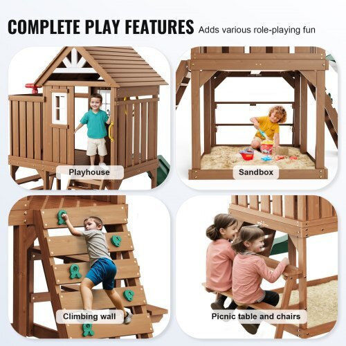 Vevor Hölzernes Kinder Spielhaus Garten mit Rutsche 269x232x310cm