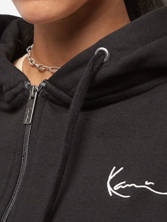 Signature Cropped Γυναικεία Ζακέτα Φούτερ με Κουκούλα Black