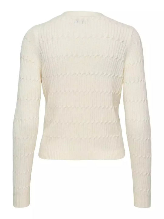 Short Women's Knitted Cardigan with Buttons Ecru