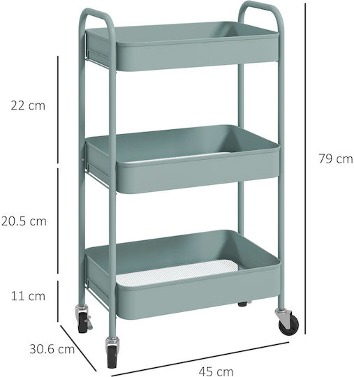 HomCom HomCom Kitchen Cart Metallic 3 Tiers Blue 45x30.6x79cm