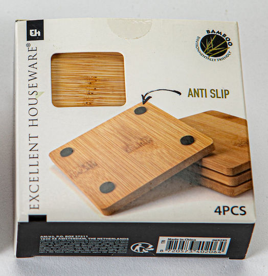 Excellent Houseware Suporturi pentru pahare Lemn Maro 10x10cm 4buc