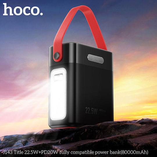 Hoco J143 Power Bank 80000mAh 22.5W με 2 Θύρες USB-A και 3 Θύρες USB-C Μαύρο