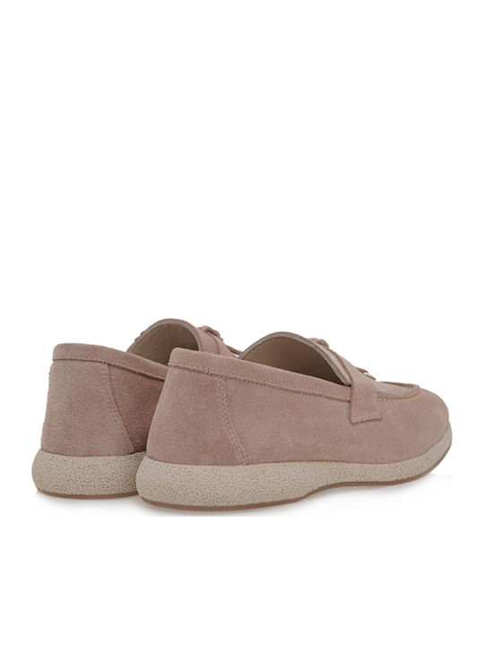 Leather Women's Loafers in Beige Color
