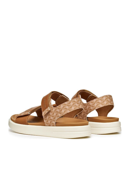 Leder Flache Sandalen für Damen mit Riemen Flatforms in Braun Farbe