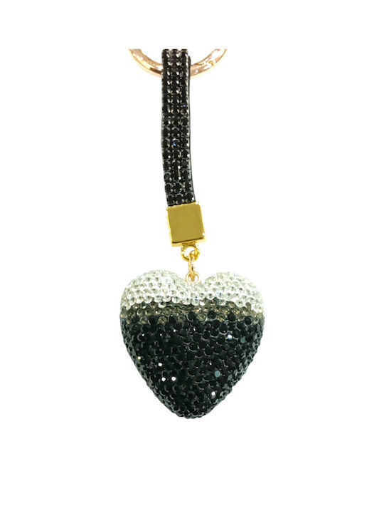 Women's Keychain – Silver Black Heart Rhinestone Elegant & Modern Accessory Product Code Br-1006