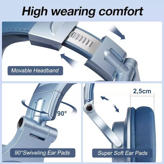 OneOdio Fusion A70 Ασύρματα / Ενσύρματα Over Ear Ακουστικά με 72 ώρες Λειτουργίας Μπλε