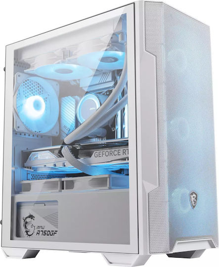 MSI Mag Forge M100R Gaming Mikro-Turm Computergehäuse mit Seitenfenster und RGB-Beleuchtung Weiß
