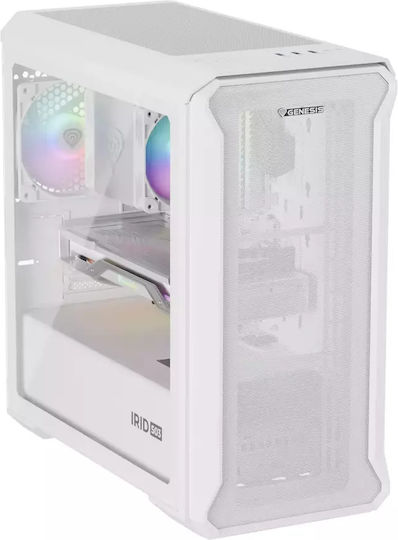 Genesis Irid 503 Gaming Mikro-Turm Computergehäuse mit Seitenfenster Weiß