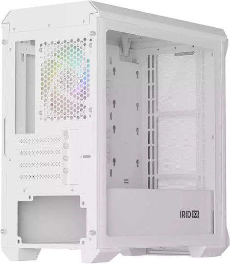 Genesis Irid 503 Gaming Mikro-Turm Computergehäuse mit Seitenfenster Weiß