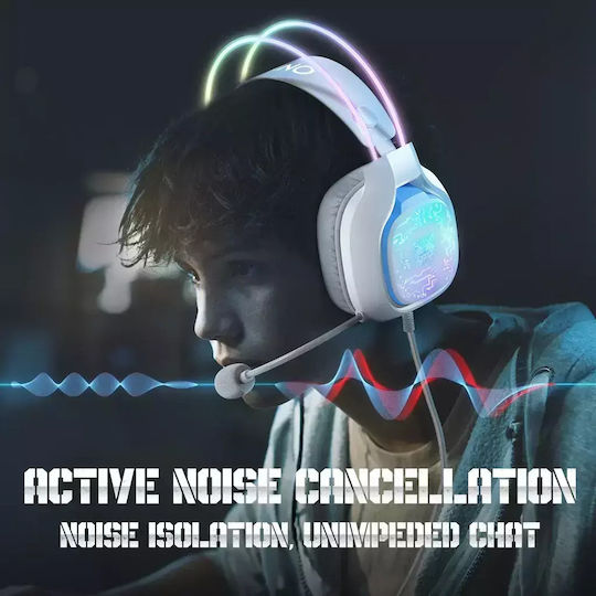 Onikuma X22 Over Ear Gaming Headset με σύνδεση 3.5mm / USB Λευκό