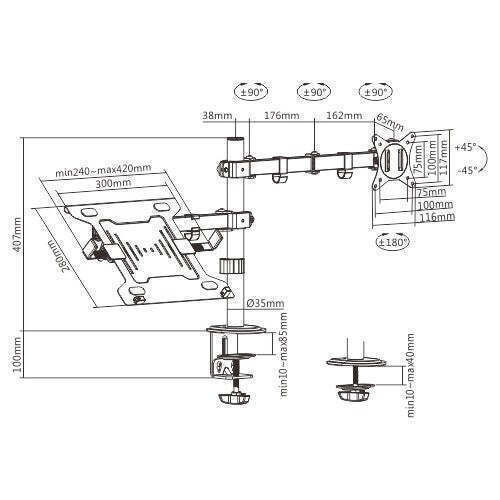 Gembird Stand Desk Mounted Monitor up to 32" with Arm & Notebook Tray (MA-DA-03)
