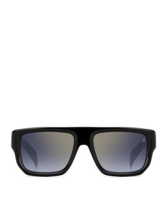 David Beckham Men's Sunglasses with Black Plastic Frame and Blue Gradient Mirror Lens DB 7132/S 807/1V