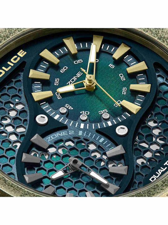 Police Boa Men's Watch Battery with Green Rubber Strap