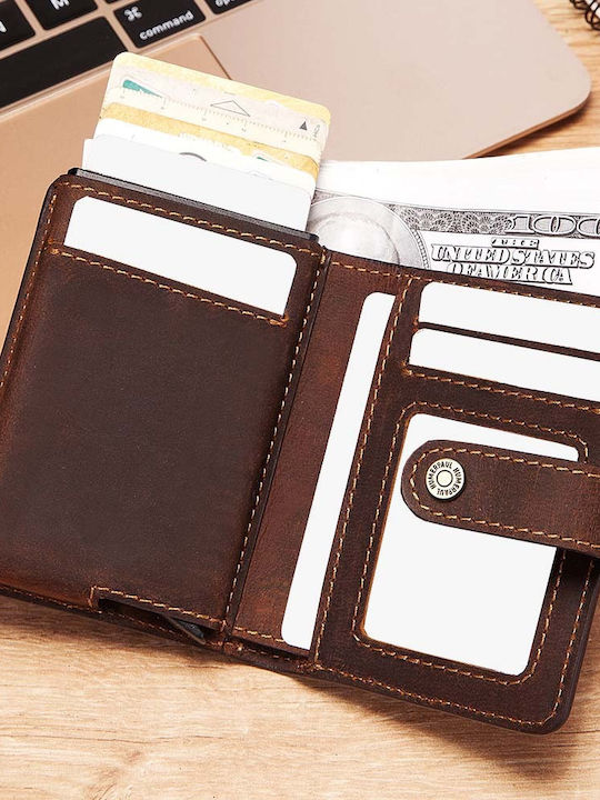 Leather Men's Wallet Classic with RFID and Slide Mechanism Brown