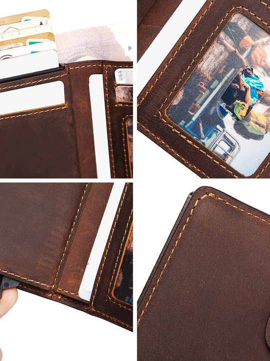 Leather Men's Wallet Classic with RFID and Slide Mechanism Brown