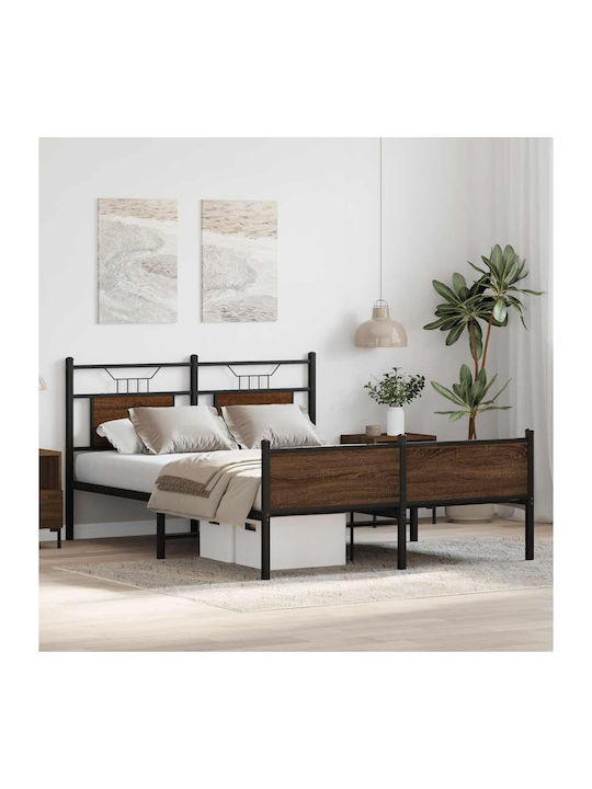 Doppelbett Aus Holz Braun mit Lattenrost für Matratze 137x190cm