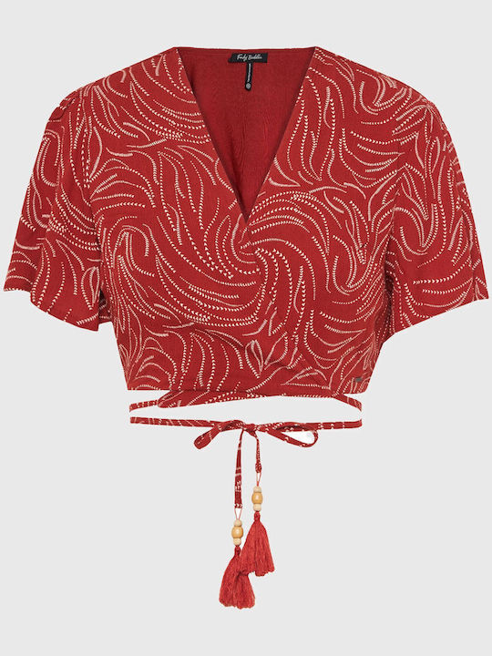 Women's Crop Top with V Neckline Spice Brown Red