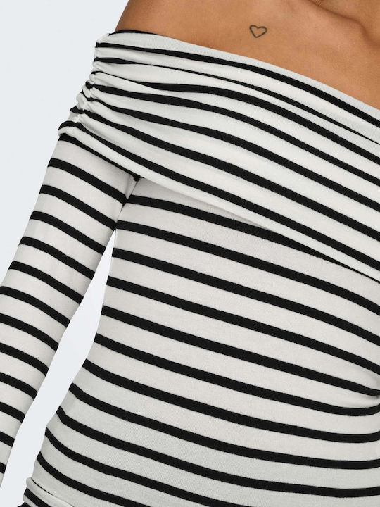 Glamour Women's Blouse Off-Shoulder Long Sleeve Striped Black