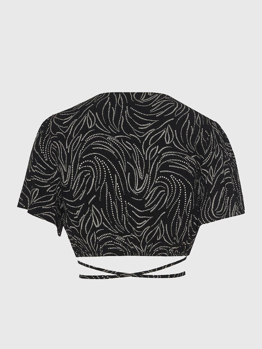 Γυναικείο Crop Top με V Λαιμόκοψη Μαύρο