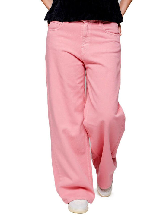 Kaotiko Women's Jean Trousers in Baggy Line Dark People Pink