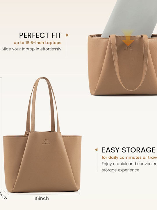 Σετ Γυναικεία Τσάντα Shopper Ώμου Καφέ