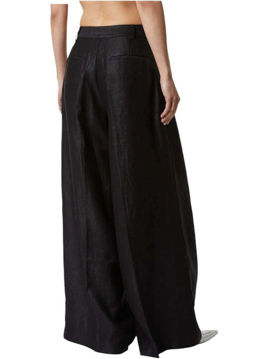 Damen Leinen Hose in Lockere Passform Schwarz