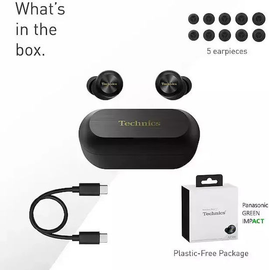 Technics EAH-AZ100 In-ear Bluetooth Handsfree Earphones with Sweat Resistance and Charging Case Black