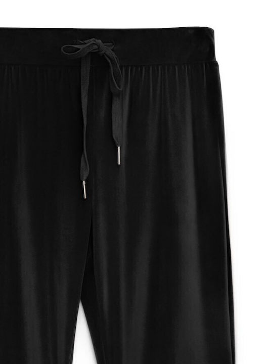 Hohe Taille Jogginghose Ausgestellt Samt Schwarz
