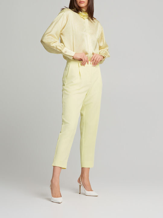 Women's Satin Floral Long Sleeve Shirt Yellow