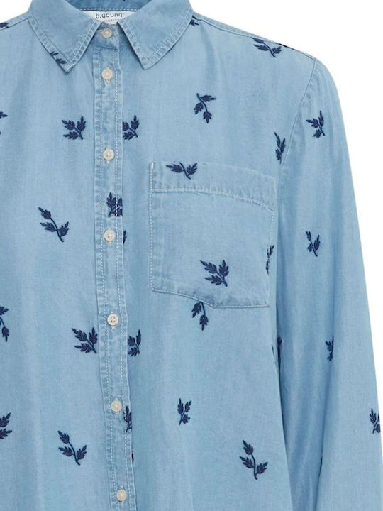 Langärmelig Damen Denim Hemd Light Blue Denim