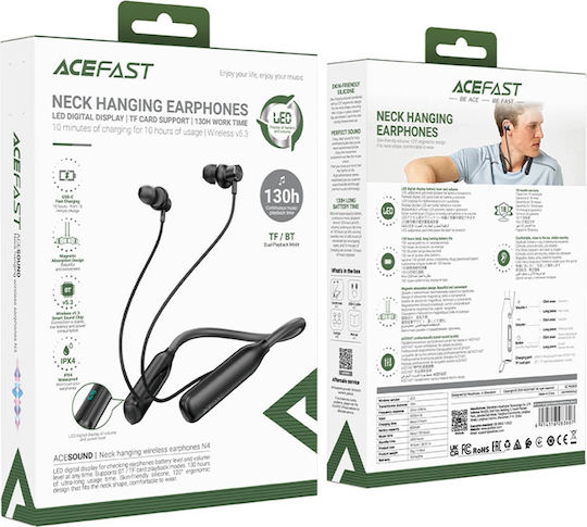 Acefast N4 In ear Bluetooth хендсфри Слушалки с Устойчивост на Пот Черен