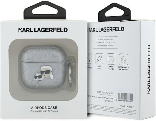 Karl Lagerfeld Karl & Choupette Head Θήκη Δερμάτινη / Πλαστική / Δερματίνης σε Ασημί χρώμα για Apple AirPods 4