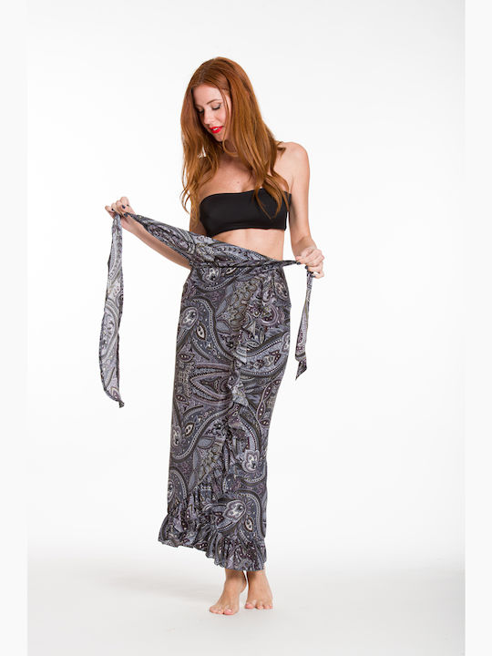 Fustă Sarong pentru Femei Rima 2051-7 cu Nod în Nuante de Negru-Gri