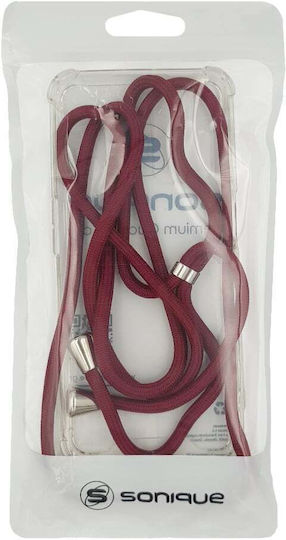 Sonique Armor Clear Silicone Case with Cord for Samsung Galaxy M15 5G Burgundy