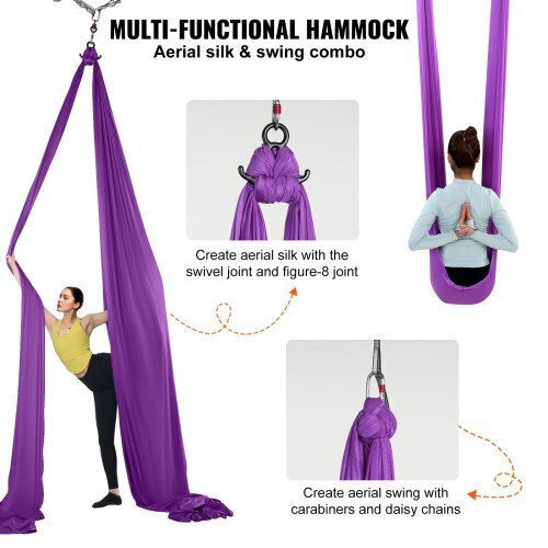 Aerial Yoga Swing 8.7 Yards Aerial Yoga Hammock Nylon Fabric 100% Material Easy Setup Guide Aerial Flight All Fitness Levels Purple
