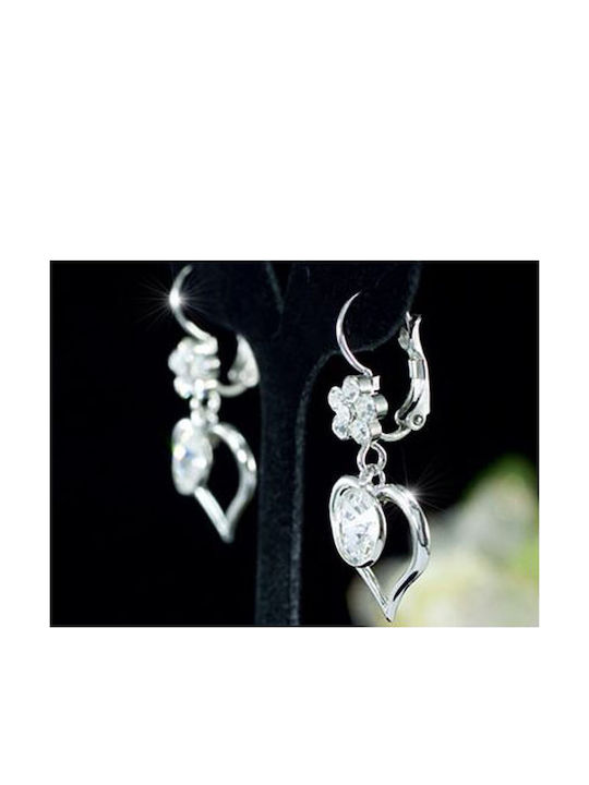 Сребърни обеци с кристали Swarovski във формата на сърце Valeria, дължина 2.8 см, размер на сърцето 1.8 x 1.6 см