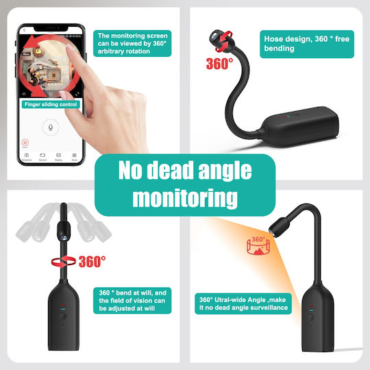 360° Flexible Spy Ip Camera Wifi Two-way Audio Motion Sensor App Notifications 5 Hours Battery Life